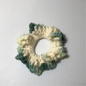 NWT Beige Green Handmade Crocheted Hair Scrunchie